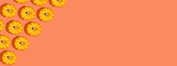 Жорсткий Світловий Візерунок Маленького Жовтого Декоративного Гарбуза Яскраво Оранжевому Безшовному — стокове фото