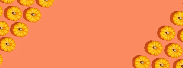 Жорсткий Світловий Візерунок Маленького Жовтого Декоративного Гарбуза Яскраво Оранжевому Безшовному — стокове фото