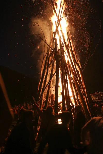 Large Bonfire Summer Solstice Carpathians — Stock Photo, Image