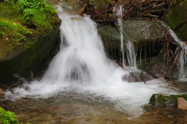 Gebirgsbach Den Karpaten Ukraine Verschwommener Wasserfluss Wasserfall Sommerfrische — Stockfoto