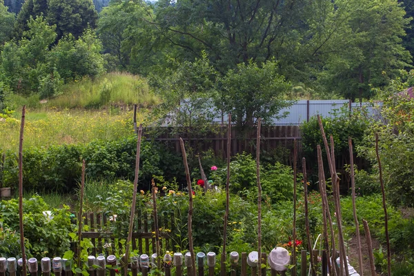 Fence Rural Garden Jars Imagen de archivo