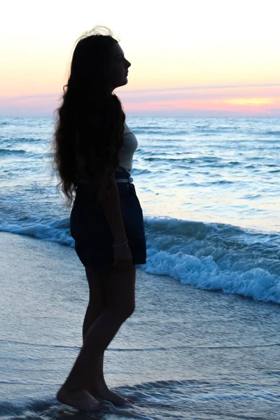 Teenage Girl Sea Beach Sunset Black Sea Ukrain — Stockfoto