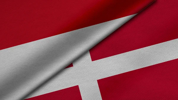Representación Dos Banderas República Indonesia Dinamarca Junto Con Textura Tela — Foto de Stock