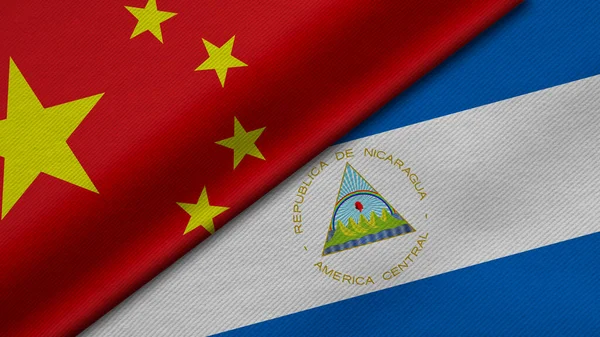 Rendering Two Flags China Republic Nicaragua Together Fabric Texture Bilateral — Stock Photo, Image