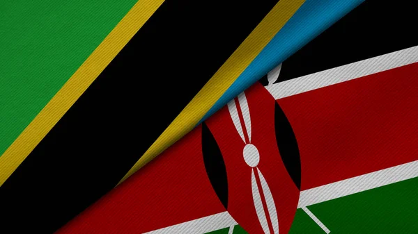Tanzanya Birleşik Cumhuriyeti ve Kenya Cumhuriyeti 'nden gelen iki bayrağın kumaş dokusu, ikili ilişkiler, ülkeler arasındaki barış ve ihtilaf ile birlikte 3D olarak yorumlanması, arka plan için harika bir şey.