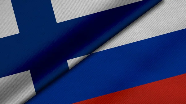 Finlandiya Cumhuriyeti ve Rusya Federasyonu 'ndan iki bayrağın kumaş dokusu, ikili ilişkiler, ülkeler arası barış ve ihtilaf ile birleştirilmesi, geçmiş için harika