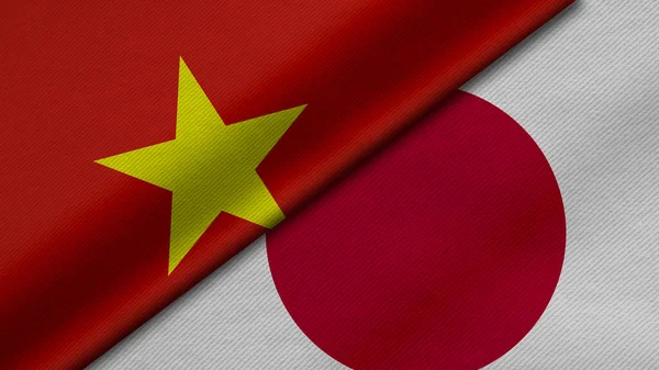 Рендеринг Двух Флагов Социалистической Республики Вьетнам Японии Вместе Текстурой Ткани — стоковое фото