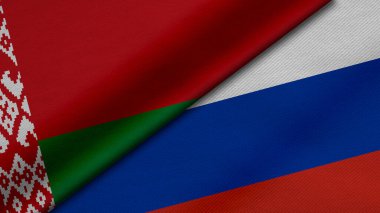 3D Rendering of two flags from Republic of Belarus and Russian Federation together with fabric texture, bilateral relations, peace and conflict between countries, great for background