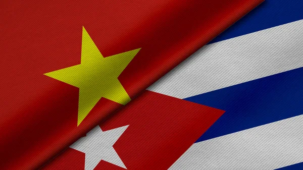 Rendering Two Flags Socialist Republic Vietnam Republic Cuba Together Fabric — Stock Photo, Image