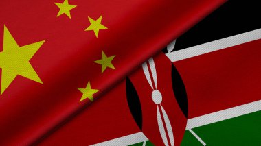 3D Rendering of two flags from China and Republic of Kenya together with fabric texture, bilateral relations, peace and conflict between countries, great for background