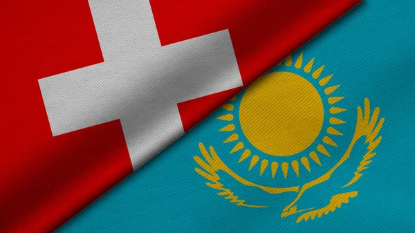 Representación Dos Banderas Confederación Suiza República Kazajstán Junto Con Textura —  Fotos de Stock