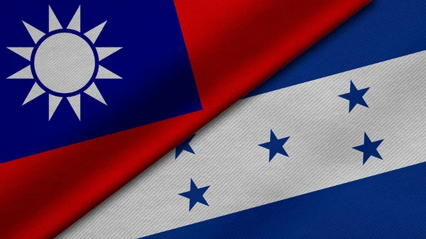 Рендеринг Двух Флагов Тайваня Гондураса Вместе Текстурой Ткани Двусторонними Отношениями — стоковое фото