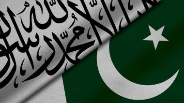Afganistan ve Pakistan İslam Emirliği 'nin iki bayraklarının 3 boyutlu yorumlanması ve kumaş dokusu, ikili ilişkiler, ülkeler arası barış ve ihtilaf ile birlikte, arka plan açısından harika