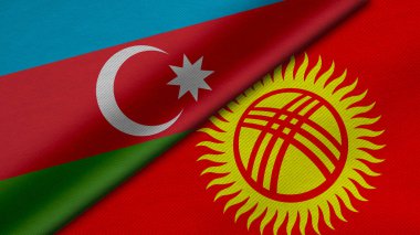 Azerbaycan ve Kırgız Cumhuriyeti 'nin iki bayraklarının kumaş dokusu, ikili ilişkiler, ülkeler arasındaki barış ve ihtilafla birlikte 3D olarak yorumlanması, arka plan için harika bir şey.