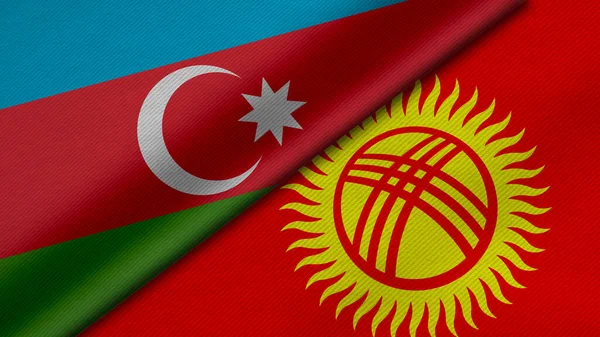 Azerbaycan ve Kırgız Cumhuriyeti 'nin iki bayraklarının kumaş dokusu, ikili ilişkiler, ülkeler arasındaki barış ve ihtilafla birlikte 3D olarak yorumlanması, arka plan için harika bir şey.
