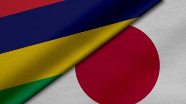 Mauritius Cumhuriyeti ve Japonya 'dan gelen iki bayrağın kumaş dokusu, ikili ilişkiler, ülkeler arasındaki barış ve ihtilaf ile birlikte üç boyutlu olarak yorumlanması, arka plan için harika bir şey.