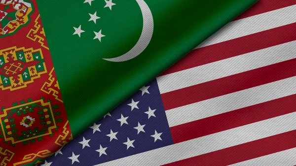 Representación Dos Banderas Turkmenistán Estados Unidos América Junto Con Textura —  Fotos de Stock
