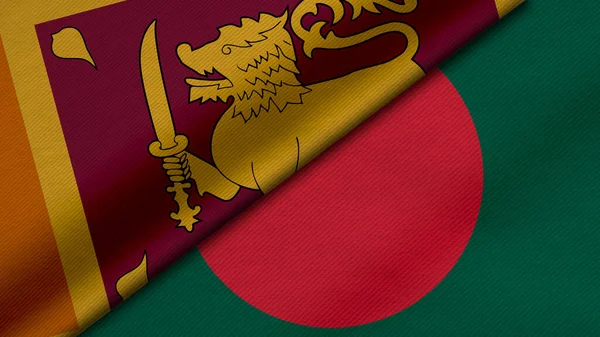 斯里兰卡和孟加拉人民共和国两面国旗的3D绘制 加上面料质地 双边关系 国家间和平与冲突 对背景十分有利 — 图库照片