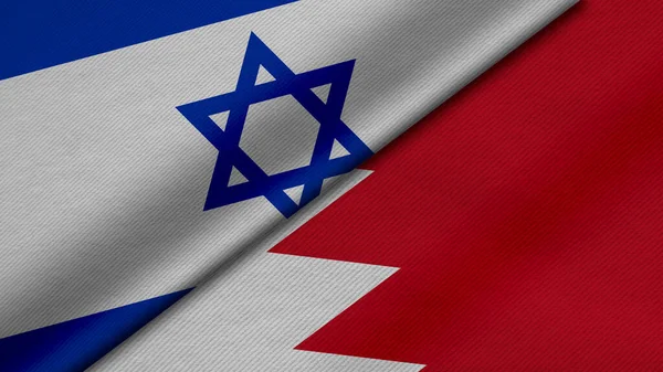 3D展示以色列国和巴林王国的两面国旗 以及面料质地 双边关系 国家间和平与冲突 很适合背景 — 图库照片