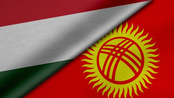 Rendering Two Flags Hungary Kyrgyz Republic Together Fabric Texture Bilateral —  Fotos de Stock