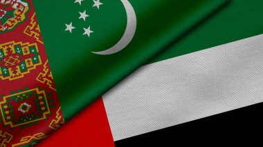 Türkmenistan ve Belarus Cumhuriyeti 'nden gelen iki bayrağın kumaş dokusu, ikili ilişkiler, ülkeler arasındaki barış ve ihtilaf ile birlikte 3D olarak yorumlanması, arka plan için harika