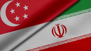 Singapur Cumhuriyeti ve İran İslam Cumhuriyeti 'nin iki bayraklarının kumaş dokusu, ikili ilişkiler, ülkeler arasındaki barış ve ihtilafla birlikte 3D olarak yorumlanması, arka plan açısından büyük önem taşıyor.