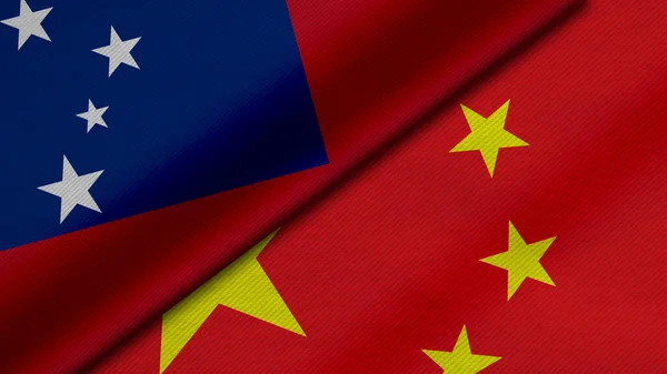 Rendering Two Flags Independent State Samoa China Fabric Texture Bilateral — Stock Photo, Image