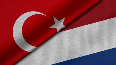 Türkiye Cumhuriyeti ve Hollanda 'dan kumaş dokusu, ikili ilişkiler, ülkeler arasındaki barış ve ihtilaf olmak üzere iki bayrağın 3 boyutlu şekilde hazırlanması, arka plan açısından harika