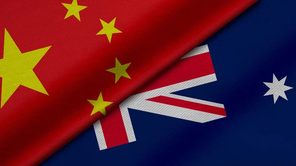 Rendering Two Flags China Commonwealth Australia Fabric Texture Bilateral Relations — Stock Photo, Image