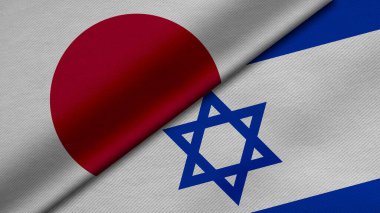 3D Rendering of two flags from Japan and State of Israel together with fabric texture, bilateral relations, peace and conflict between countries, great for background