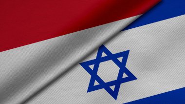 3D Rendering of two flags from Republic of Indonesia and State of Israel together with fabric texture, bilateral relations, peace and conflict between countries, great for background