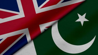 3D Rendering of two flags from United Kingdom (UK) or Britain and Republic of pakistan together with fabric texture, bilateral relations, peace and conflict between countries, great for background