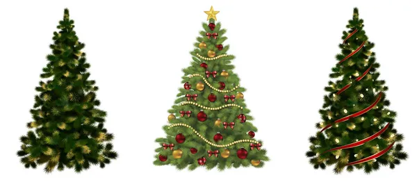 Coleção Árvore Natal Isolada Branco — Fotografia de Stock