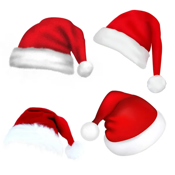 Coleção Chapéus Vermelhos Pai Natal Sobre Fundo Branco — Fotografia de Stock
