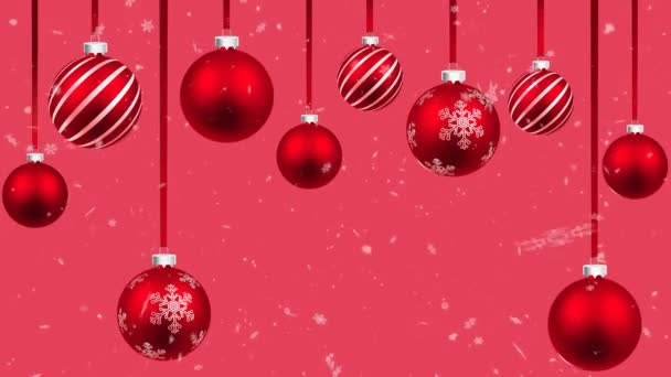 Frohe Weihnachten Hintergrund Mit Kugeln Sternen Und Fallendem Schnee Hohe — Stockvideo