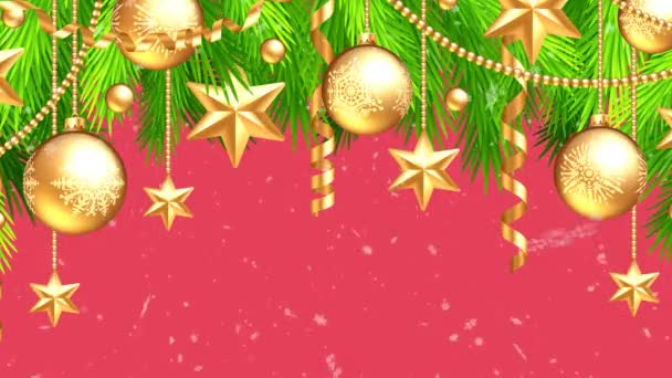 Frohe Weihnachten Hintergrund Mit Kugeln Sternen Und Fallendem Schnee Hohe — Stockvideo