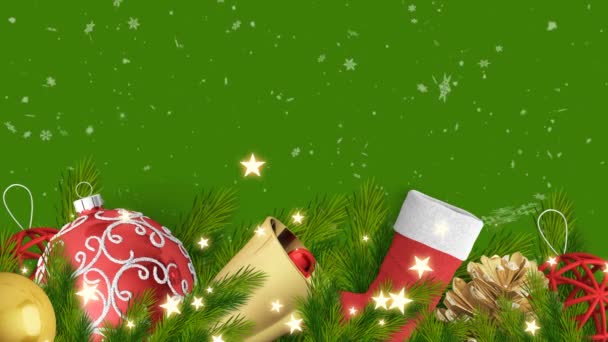 Feliz Fundo Natal Com Bolas Estrelas Neve Caindo Alta Qualidade — Vídeo de Stock