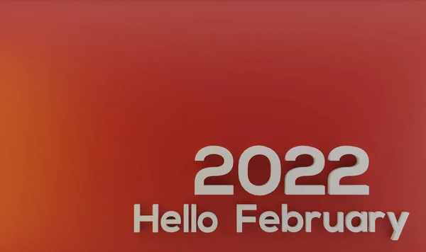 Hello February 2022 2022 텍스트의 현대적 최소화 렌더링 이미지 — 스톡 사진