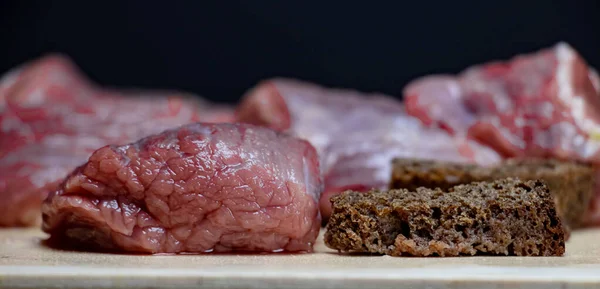 Viande Fraîche Boeuf Différents Types Steaks Boeuf Crus Avec Gros — Photo