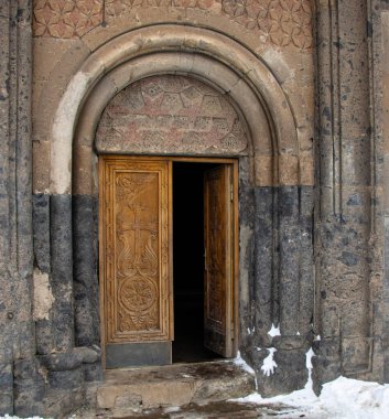 Saghmosavank Monastery in winter, Aragatsotn Province of Armenia