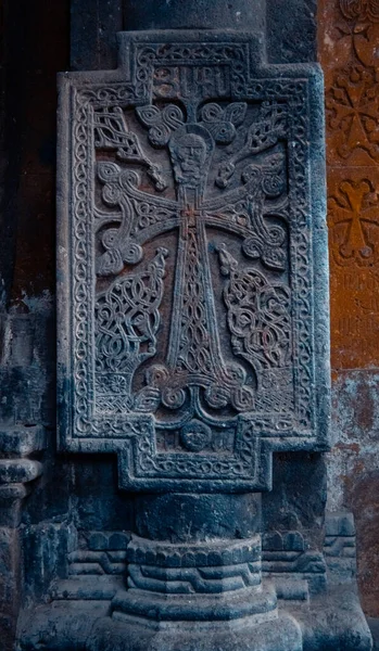 Khachkar (traditional cross-stone) in Hovhannavank Monastery, village Ohanavan, Aragatsotn Province of Armenia