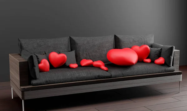 Happy Valentine Day Background Sofa Scattered Hearts Wallpaper Flyers Invitation — ストック写真