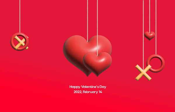 情人节快乐的背景 背景与心脏和X 与文字上诉人情人节 2022年2月14日 背景为情人 3D作品和3D插图 — 图库照片