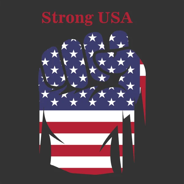 強いアメリカ 旗を持つ拳アメリカ — ストックベクタ