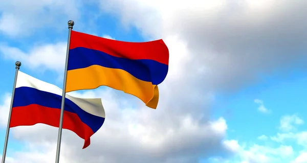 亚美尼亚和俄罗斯的国旗 俄罗斯和亚美尼亚的朋友 — 图库照片