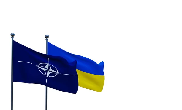 Beyaz Arka Planda Izole Edilmiş Ukrayna Nato Bayrakları Çalışma Illüstrasyon — Stok fotoğraf