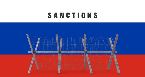 Санкции Против России Российским Флагом — стоковое фото