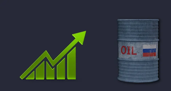 俄罗斯石油与增加 石油桶背景 3D作品和3D插图 — 图库照片
