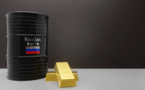 Російська Нафтова Бочка 999 Золотих Зливок Заборони Російську Нафту Робота — стокове фото