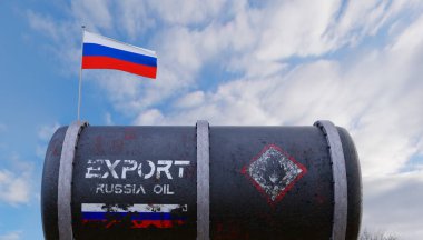 Rus Petrol Tankı. Petrol tankı geçmişi, Rusya tankında bayrak, Rus petrolünde yaptırım. 3B çalışma ve 3B illüstrasyon